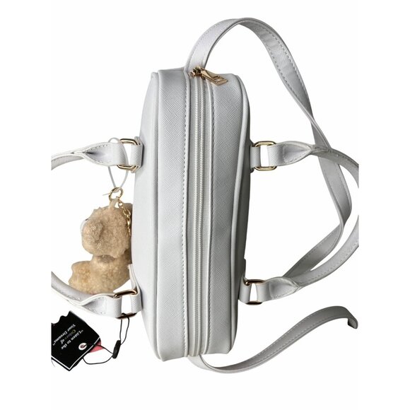 Like Dreams Mini White Vegan Leather Shoulder Bag With Teddy Bear Charm - Picture 4 of 11
